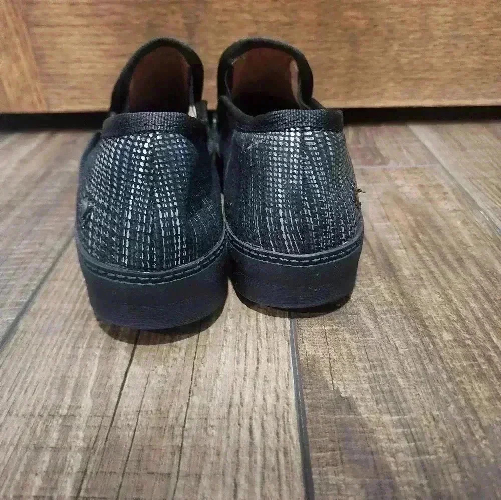 Nurse Mates Meredith Black Silver Leather Slip On Casual Shoes Women's Size 8 W - Picture 3 of 8